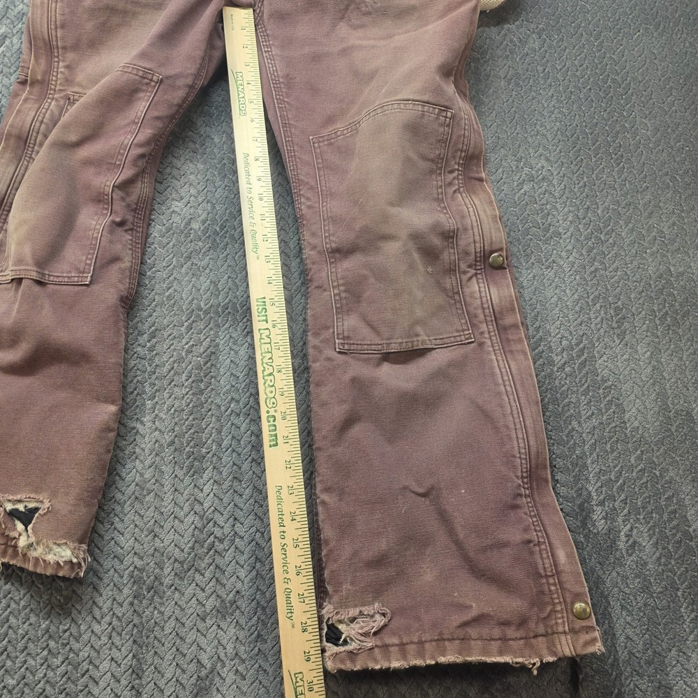 Vintage Carhartt WR027 Women's 6x30 Dark Plum Insulated Bib Overalls Distressed - Picture 14 of 15